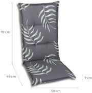 Hochlehnerauflage mit grauem Zickzackmuster und grünen Blättern, seitliche Perspektive