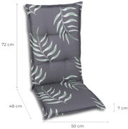 Hochlehnerauflage mit grauem Zickzackmuster und grünen Blättern, seitliche Perspektive