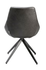 Rückansicht eines modernen schwarzen Stuhls mit vier Metallbeinen.