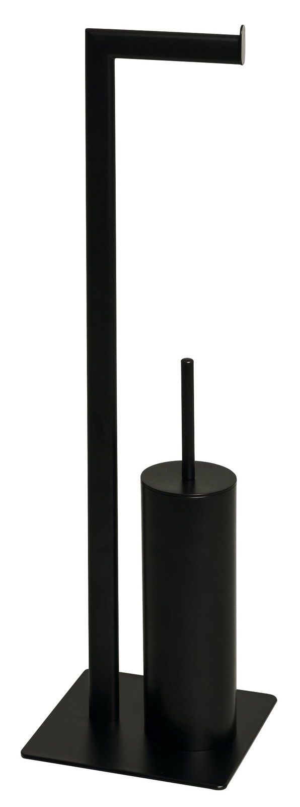 Schwarzer Toilettenbürstenhalter aus Metall, seitliche Perspektive