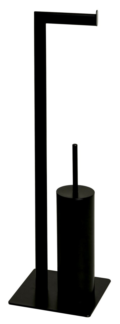 Schwarzer Toilettenbürstenhalter aus Metall, seitliche Perspektive