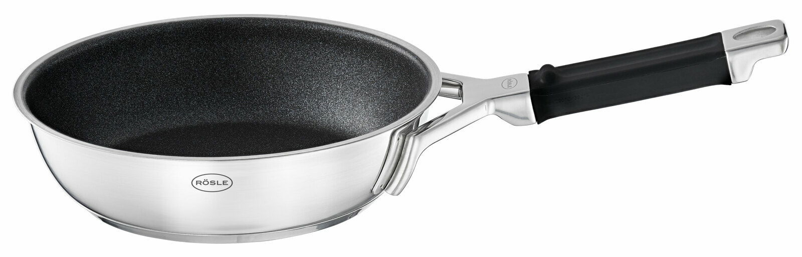 Rösle Bratpfanne 20cm Silence Pro aus Edelstahl mit Antihaftbeschichtung, seitliche Perspektive