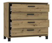 Holzkommode mit vier Schubladen, seitliche Perspektive