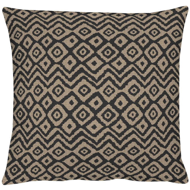 Kissenhülle mit geometrischem Muster in Schwarz und Beige, Vorderansicht