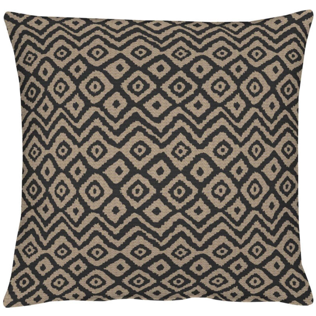 Kussenhoes met geometrisch patroon in zwart en beige, vooraanzicht
