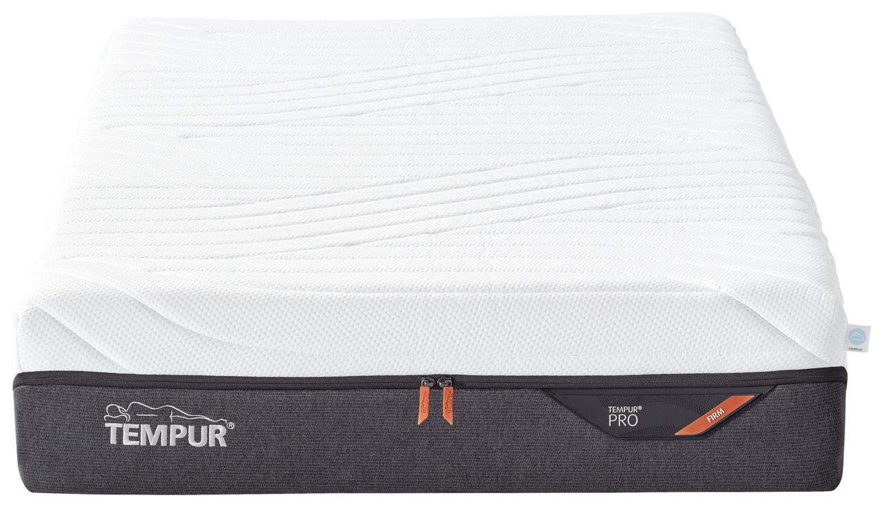 Viscomatratze 140x200 firm von vorne, mit weißem Obermaterial und grauem Seitenbezug, Markenlogo sichtbar