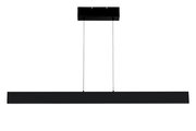 Moderne LED-Hängeleuchte in schwarzer Farbe, frontal betrachtet, mit rechteckigem Design und zwei Aufhängungen.