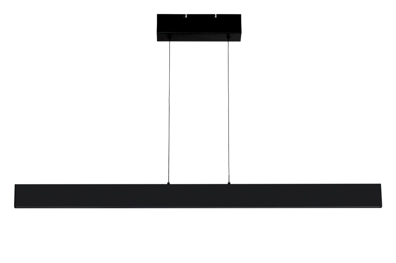 Moderne LED-Hängeleuchte in schwarzer Farbe, frontal betrachtet, mit rechteckigem Design und zwei Aufhängungen.