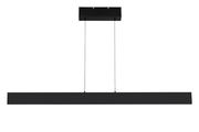 Moderne LED-Hängeleuchte in schwarzer Farbe, frontal betrachtet, mit rechteckigem Design und zwei Aufhängungen.