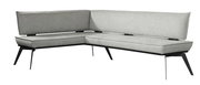 Graue Eckbank mit modernem Design und schwarzen Metallbeinen, seitliche Perspektive