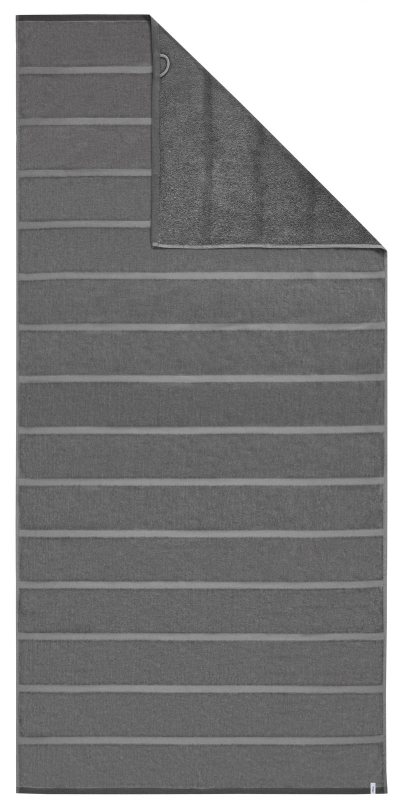 Graues Strandtuch mit Streifenmuster, Draufsicht