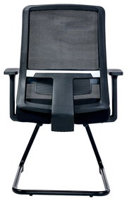 Rückansicht eines modernen Besucherstuhls mit Netzrückenlehne und Armlehnen