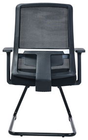 Rückansicht eines modernen Besucherstuhls mit Netzrückenlehne und Armlehnen