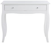 Weißer Konsolentisch mit geschwungenen Beinen und einer Schublade, Frontalansicht