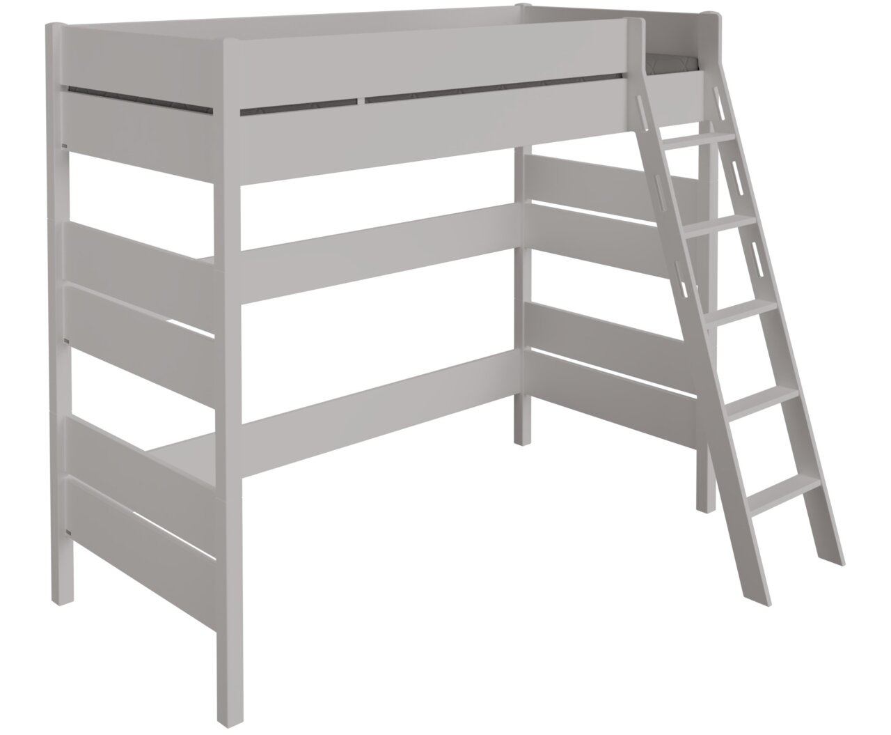 Wit hoogslaperbed met ladder, zijaanzicht