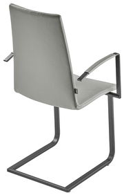 Moderner Sessel mit grauem Lederbezug und Metallgestell, Rückansicht