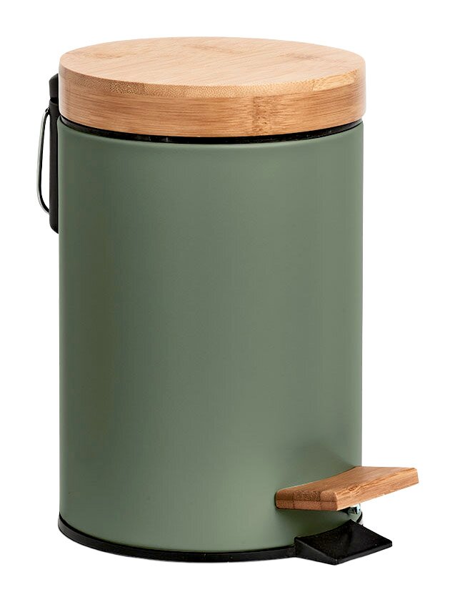 Zeller Present Kosmetikeimer 3l Grüner Kosmetikeimer mit 3 Litern Fassungsvermögen, Holzdeckel und Pedal, seitliche Perspektive