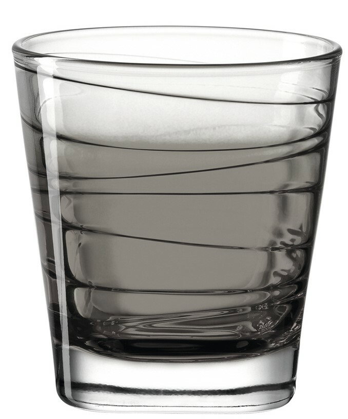 Trinkglas Vario Anthrazit 250ml, seitliche Perspektive, modernes Design mit spiralförmigen Rillen