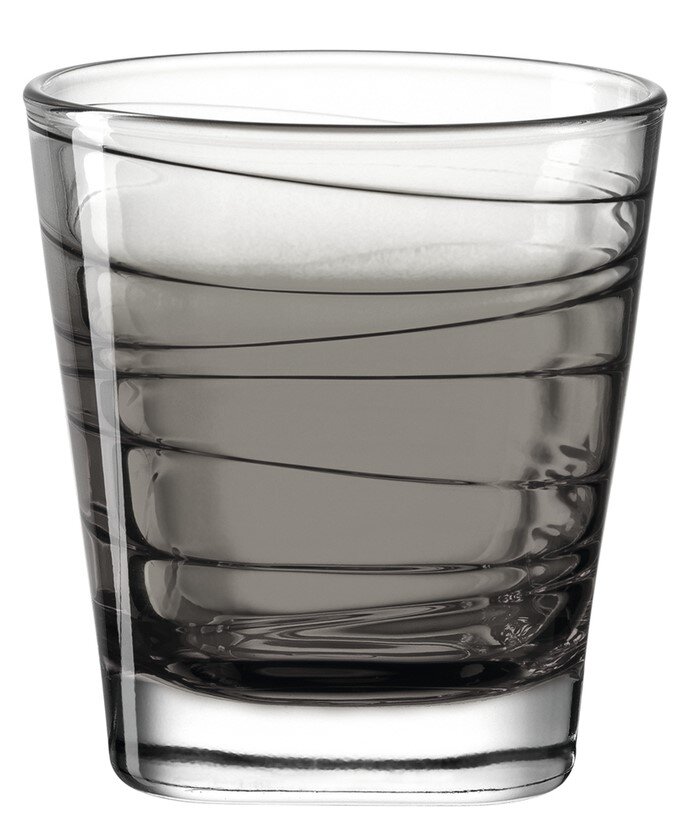 Trinkglas Vario Anthrazit 250ml, seitliche Perspektive, modernes Design mit spiralförmigen Rillen