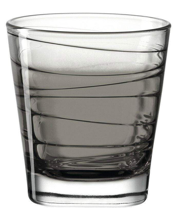 Trinkglas Vario Anthrazit 250ml, seitliche Perspektive, modernes Design mit spiralförmigen Rillen