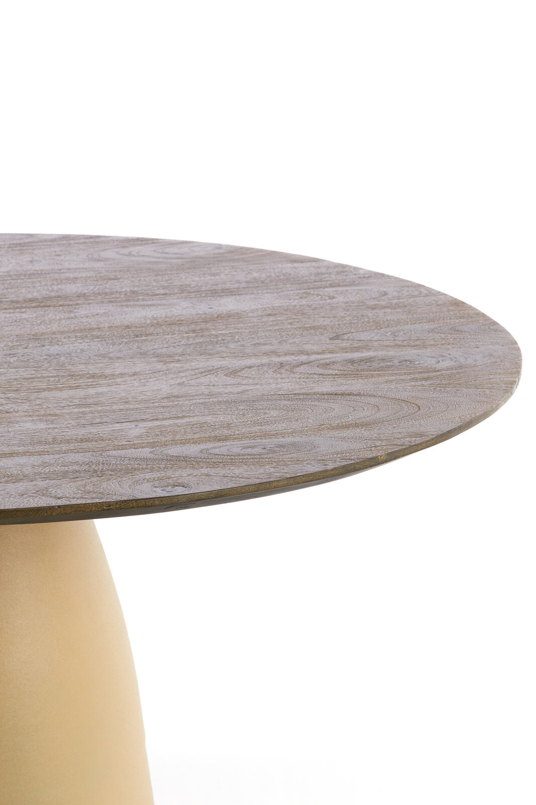 Runder Esstisch mit Holzoptik, seitliche Perspektive