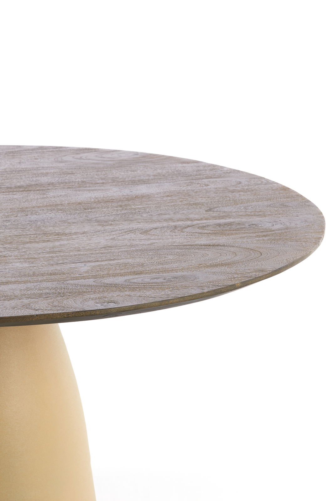 Runder Esstisch mit Holzoptik, seitliche Perspektive