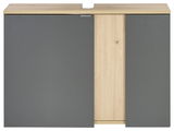Waschbeckenunterschrank 80 cm in grauer und holzfarbener Optik, Frontalansicht