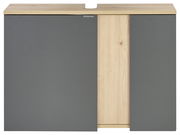 Waschbeckenunterschrank 80 cm in grauer und holzfarbener Optik, Frontalansicht