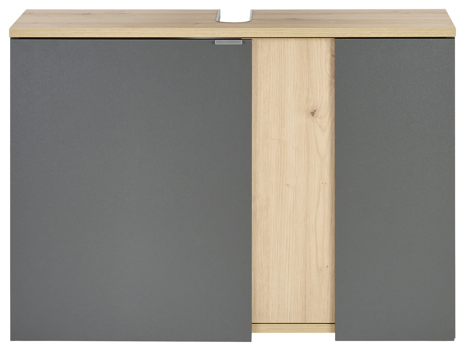 Stylife Waschbeckenunterschrank PALIUM Waschbeckenunterschrank 80 cm in grauer und holzfarbener Optik, Frontalansicht