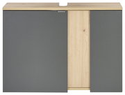 Waschbeckenunterschrank 80 cm in grauer und holzfarbener Optik, Frontalansicht