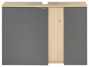 Waschbeckenunterschrank 80 cm in grauer und holzfarbener Optik, Frontalansicht