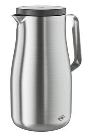 Silberne Isolierkanne Studio aus Edelstahl, seitliche Perspektive