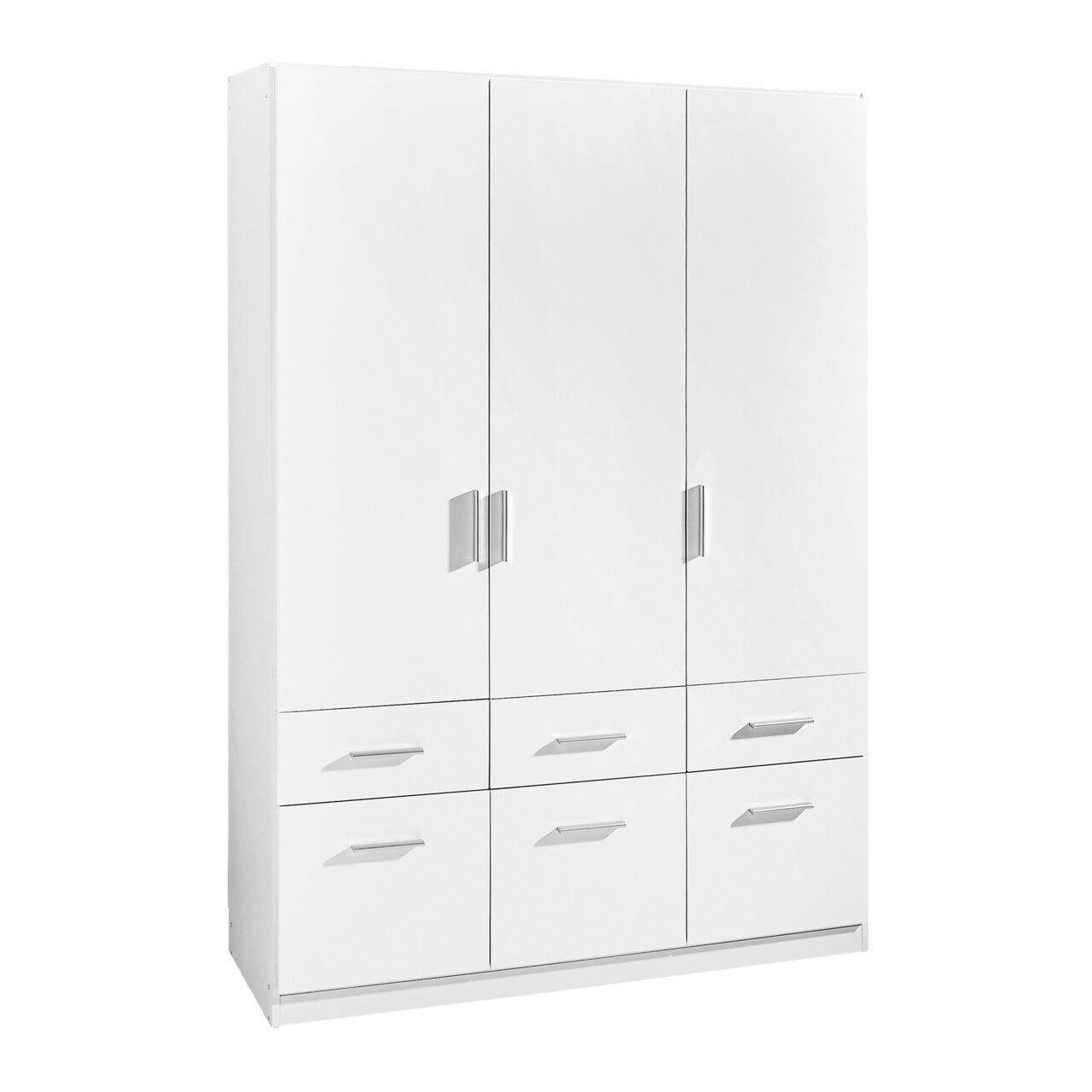 Z2 Drehtürenschrank 3-türig CELLE Weißer dreitüriger Drehtürenschrank mit sechs Schubladen, seitliche Perspektive