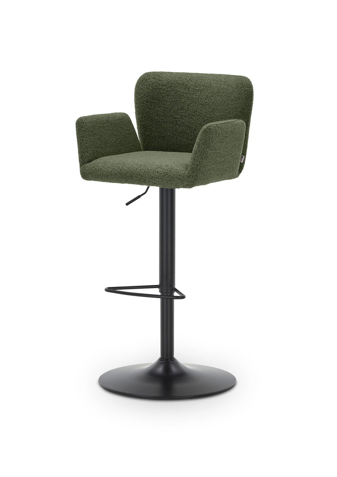 Set one by Musterring Barhocker SET ONE SALINAS Grüner Barhocker mit Armlehnen und schwarzem Standfuß, seitliche Perspektive