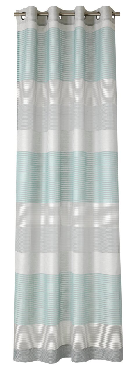 JOOP! Ösenschal J!GLEAM Ösenvorhang mit horizontalen Streifen in Grau und Blau, frontal betrachtet