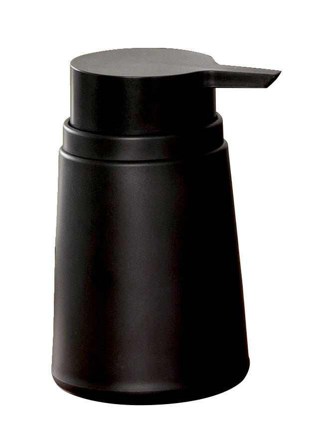 Schwarzer Seifenspender Kira aus Kunststoff, seitliche Perspektive