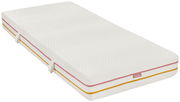 Matratze 90x190 SOFT/MEDIUM in seitlicher Perspektive mit strukturiertem Bezug und farbigen Streifen.