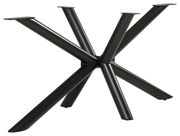 Schwarzes, modernes Tischgestell aus Metall mit mehreren schräg angeordneten Beinen, seitliche Perspektive.