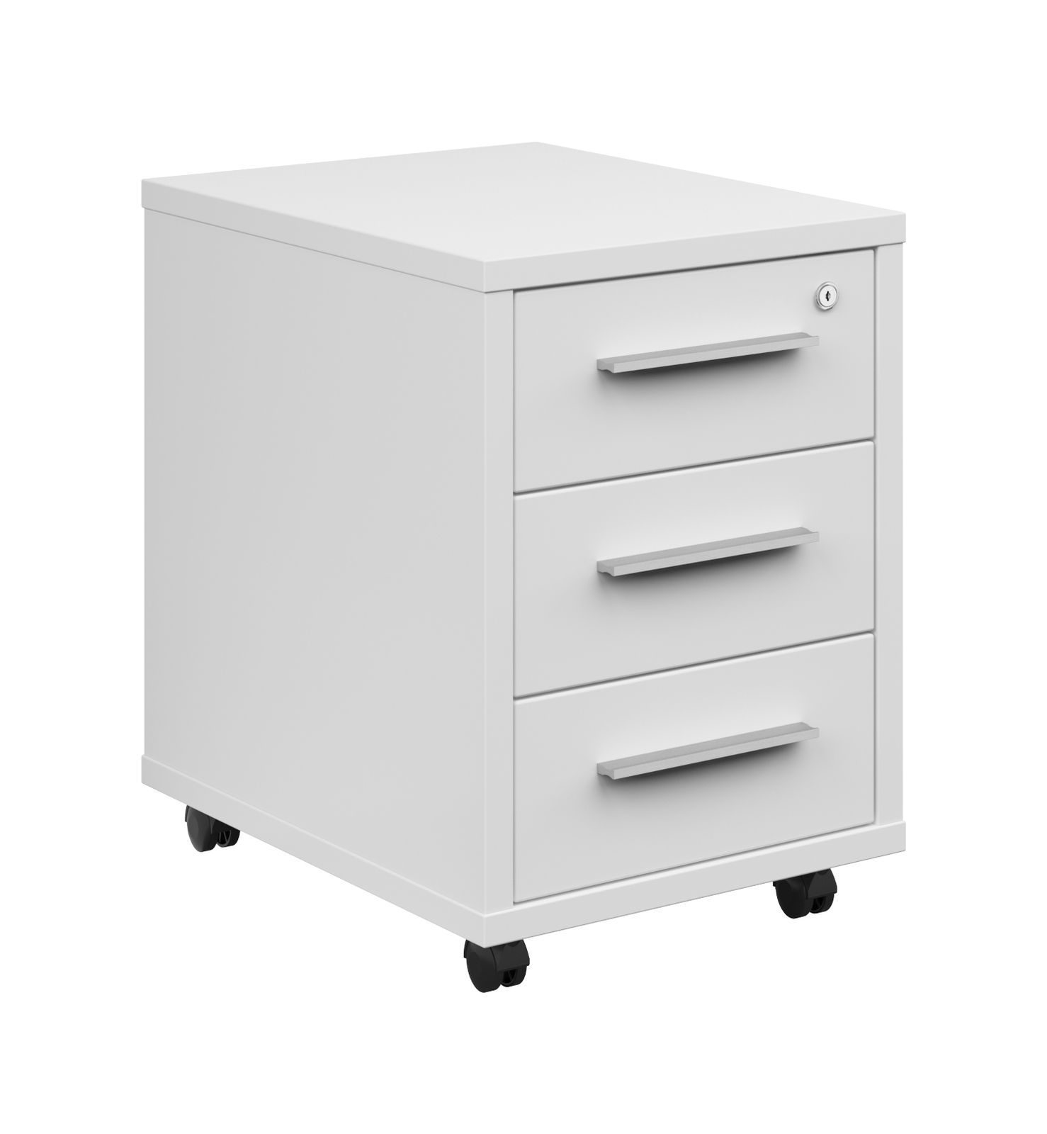 Voleo Rollcontainer CONNECT Weißer Rollcontainer mit drei Schubladen und Rollen, seitliche Perspektive
