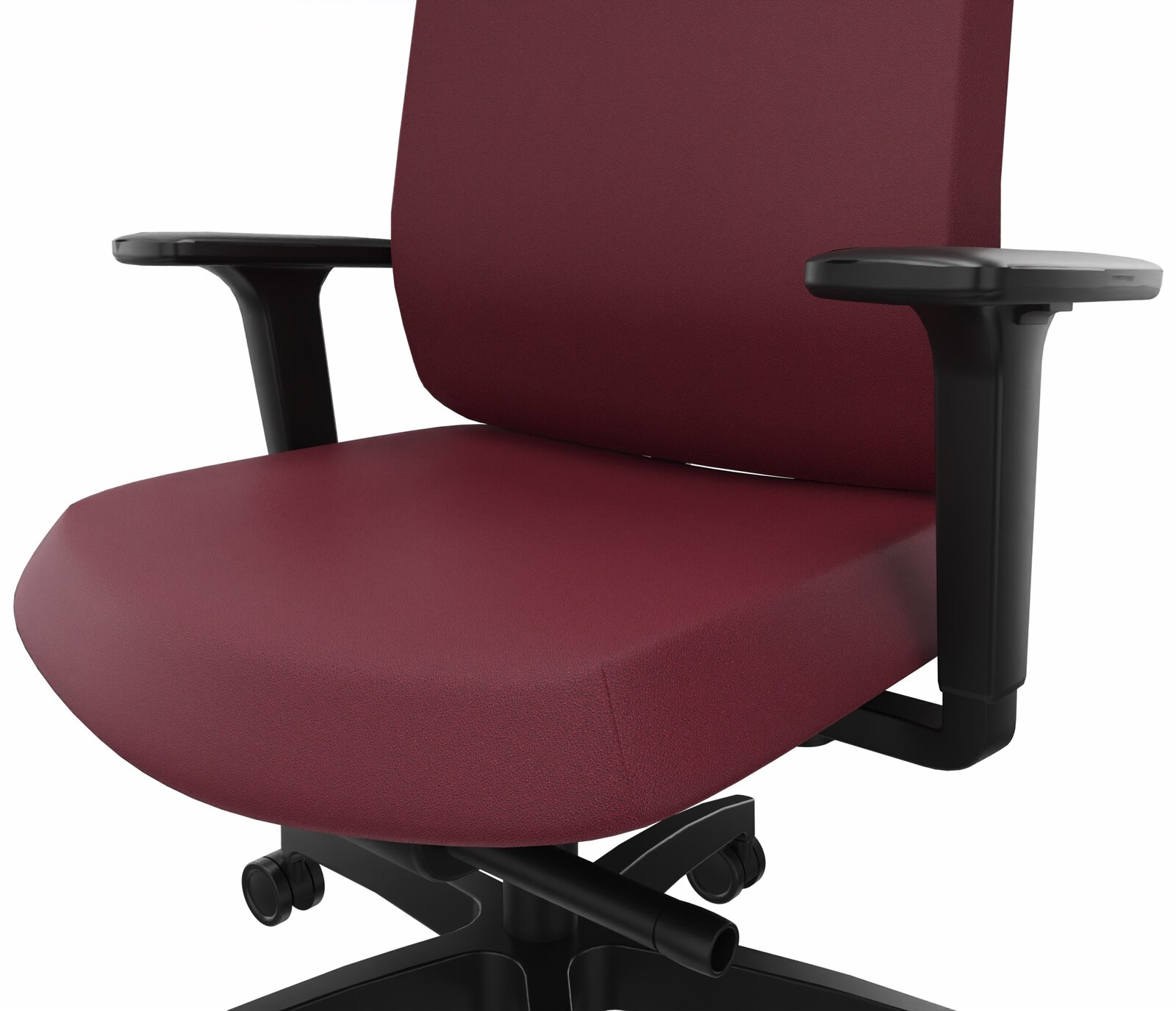 Bürostuhl in Rot mit Armlehnen, seitliche Perspektive