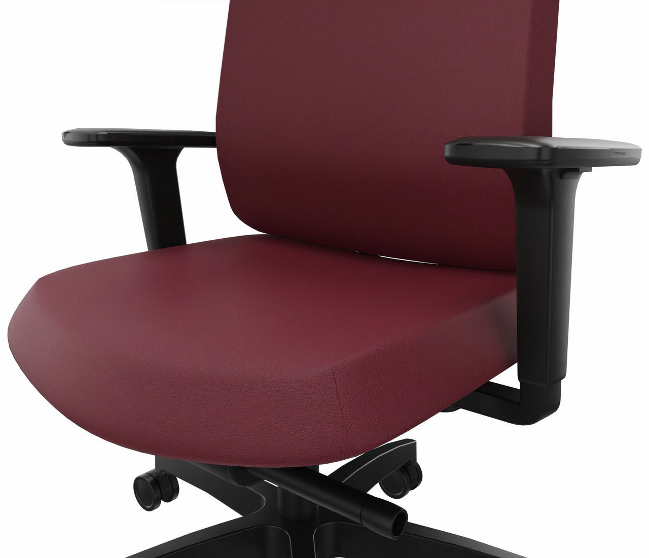 Bürostuhl in Rot mit Armlehnen, seitliche Perspektive