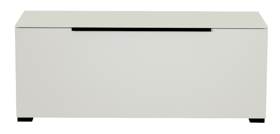 Moderano TV-Lowboard BORMIO Frontansicht eines modernen, weißen TV-Lowboards mit schlichtem Design und schwarzen Füßen.