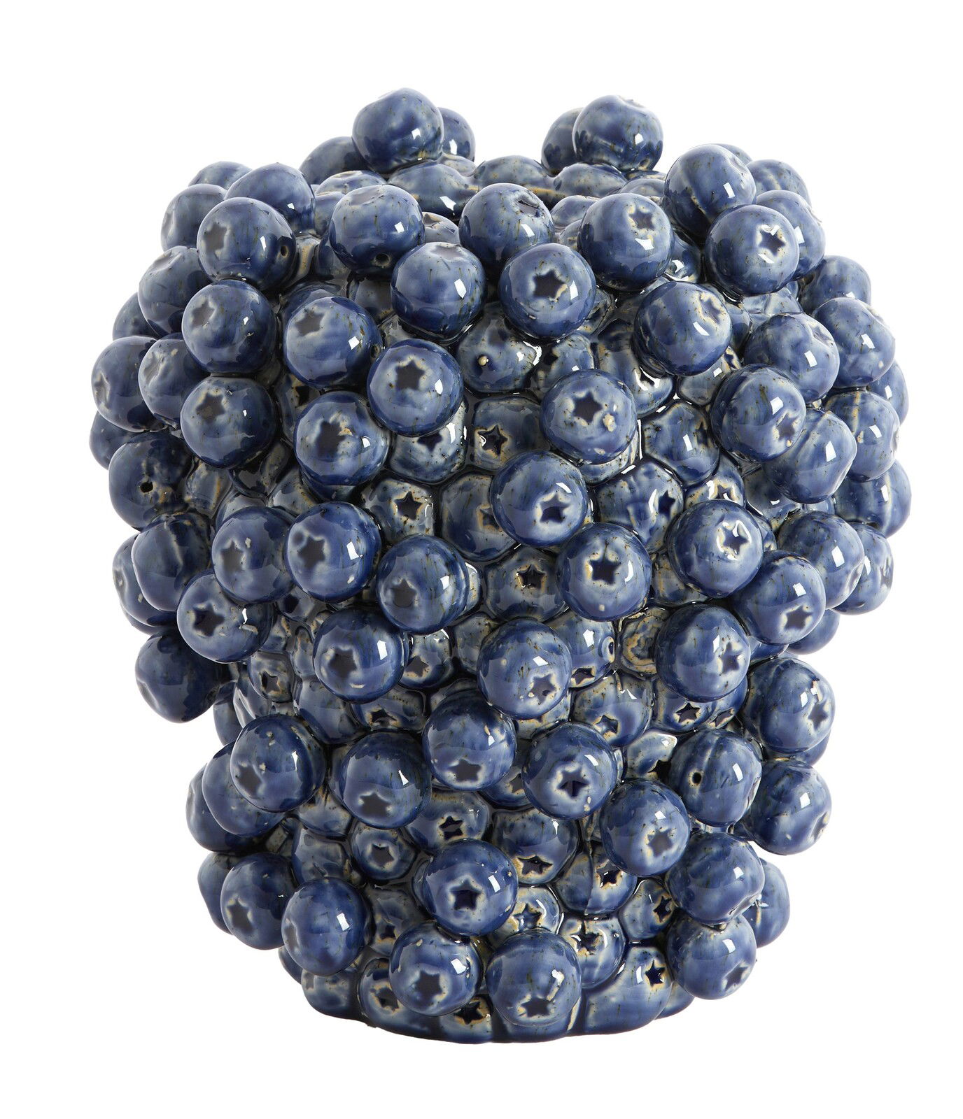 Keramikvase mit blauen, kugelförmigen Erhebungen, Frontalansicht