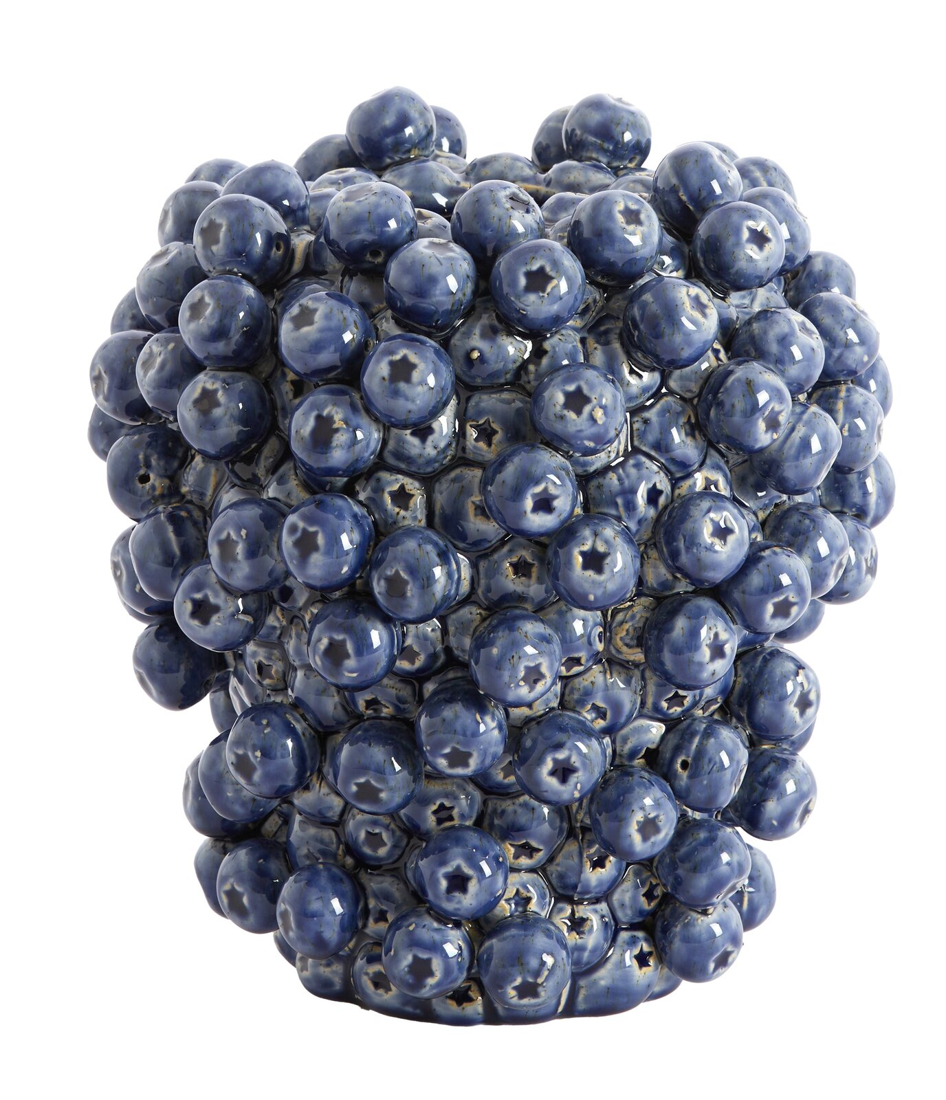 Keramikvase mit blauen, kugelförmigen Erhebungen, Frontalansicht