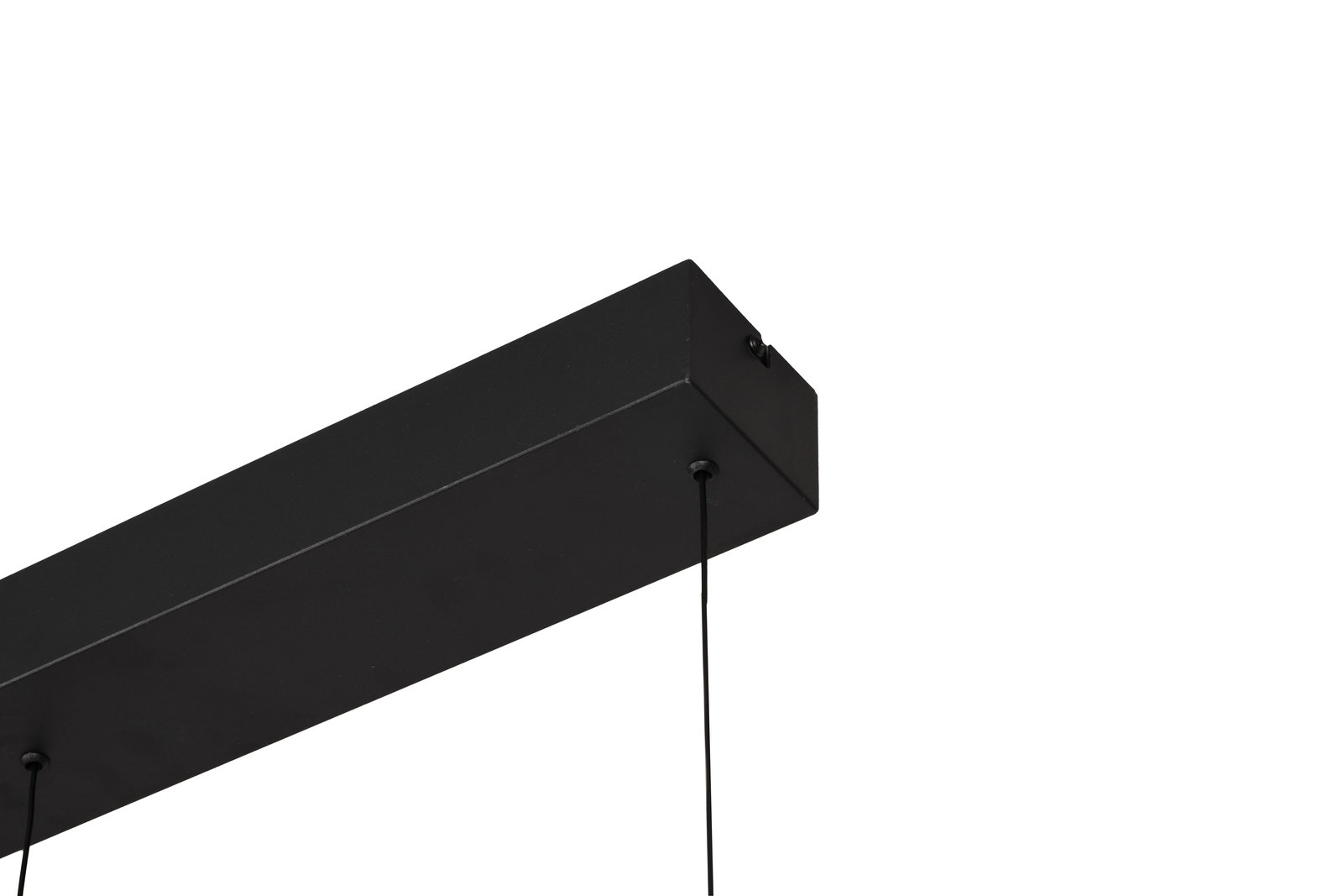 Schwarze LED-Hängeleuchte aus seitlicher Perspektive