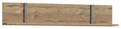 Holz-Wandregal mit zwei grauen Metallstreben, frontale Ansicht