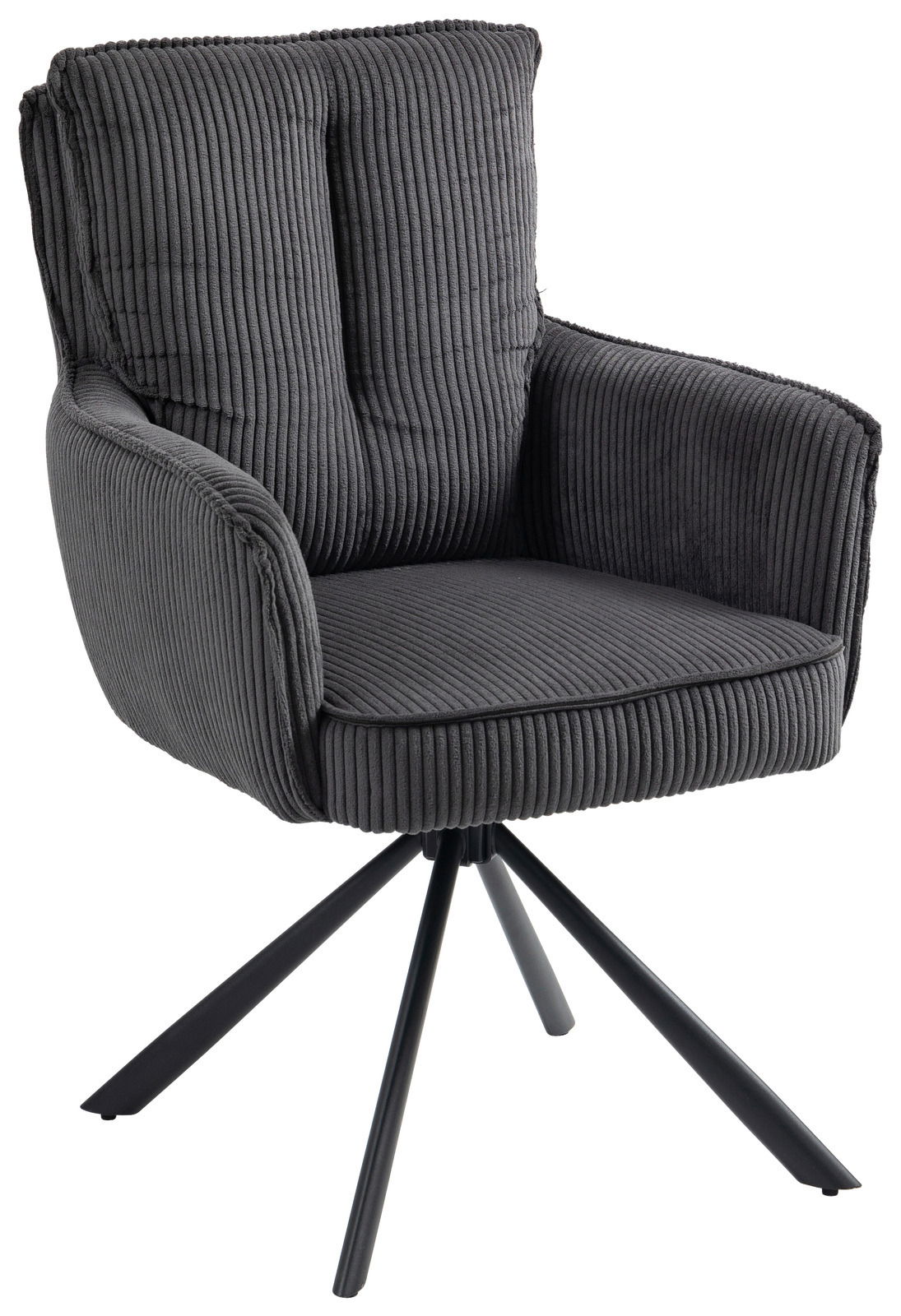 Landscape Sessel ASHER Grauer Sessel mit geripptem Stoffbezug und schwarzem Metallgestell, seitliche Perspektive