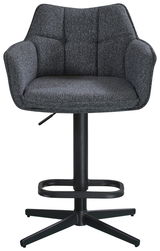 Grauer Barhocker mit gepolsterter Rückenlehne und Armlehnen, Vorderansicht