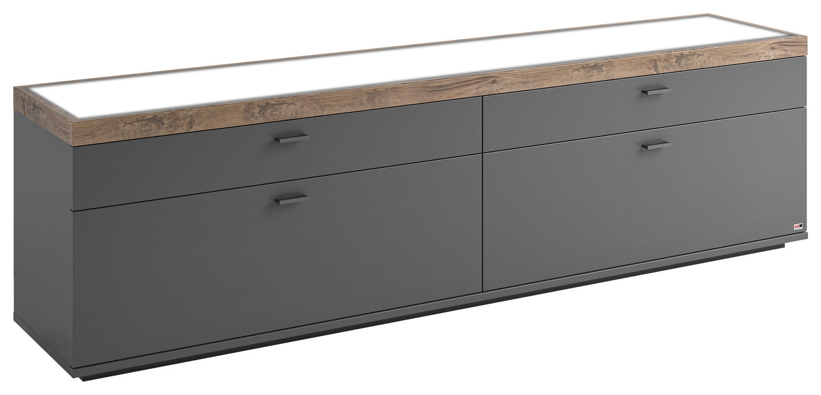 Set one by Musterring TV-Lowboard SET ONE LANCASTER TV-Lowboard in moderner Perspektive, graue Fronten mit Holzoberfläche, vier Schubladen