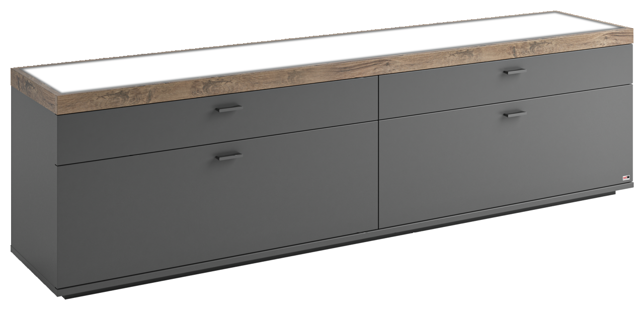 Set one by Musterring TV-Lowboard SET ONE LANCASTER TV-Lowboard in moderner Perspektive, graue Fronten mit Holzoberfläche, vier Schubladen